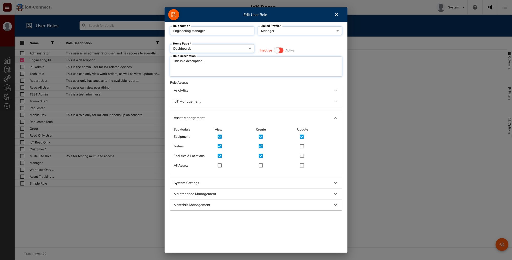 CMMS User Role Access Assignment