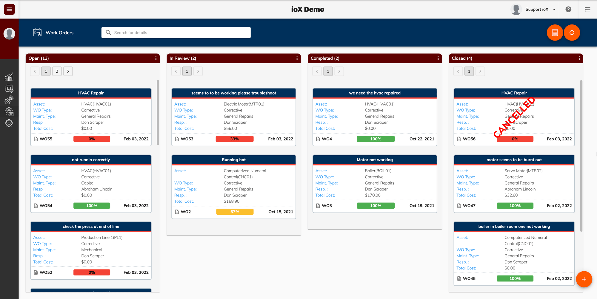 Work Order Kanban Screen